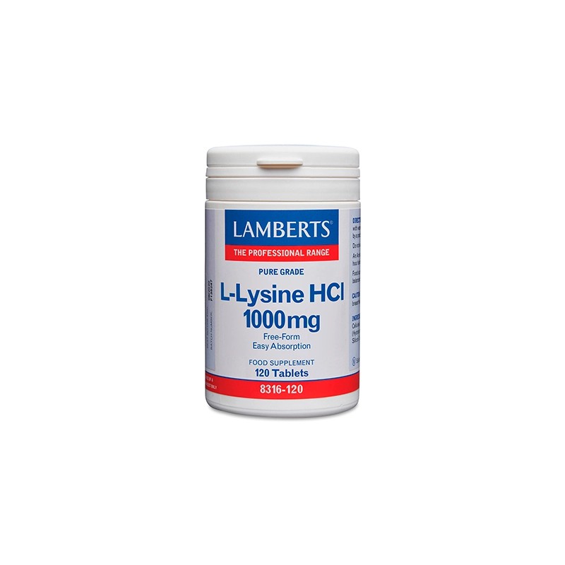 L-Lisina 1000mg Lamberts 120 tabletas para el herpes labial y colágeno.