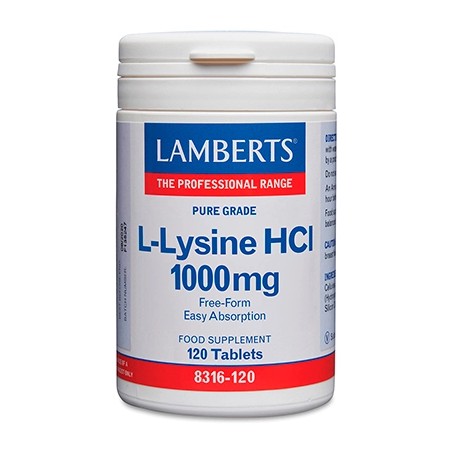 L-Lisina 1000mg Lamberts 120 tabletas para el herpes labial y colágeno.