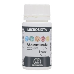 Caja y envase de Microbiota Akkermansia Equisalud 30 capsulas para la barrera intestinal.
