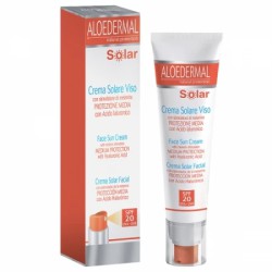 Tubo y caja de 75 ml de la crema solar facial antiarrugas SPF20 de Aloedermal con aloe vera y ácido hialurónico.