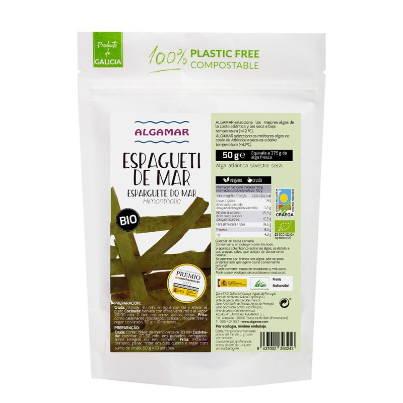 alga espagueti de mar eco algamar bolsa 100g
