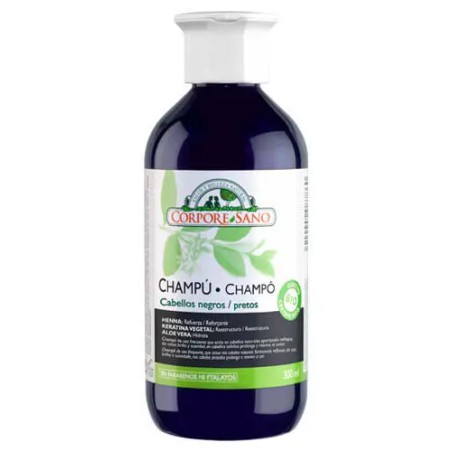 Champú para cabellos negros con henna, keratina vegetal y aloe vera Corpore Sano de 300ml.