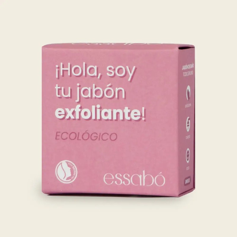• Pastilla de jabón artesanal eco exfoliante Essabó de 120 gramos con cáscara de almendra
