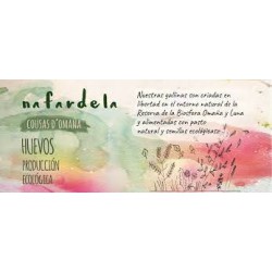 Etiqueta de una docena de huevos ecológicos bio marca Nafardela.