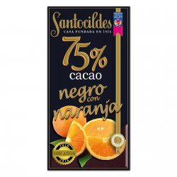 Tableta de chocolate negro artesanal Santocildes con trozos de naranja confitada, elaborado en León